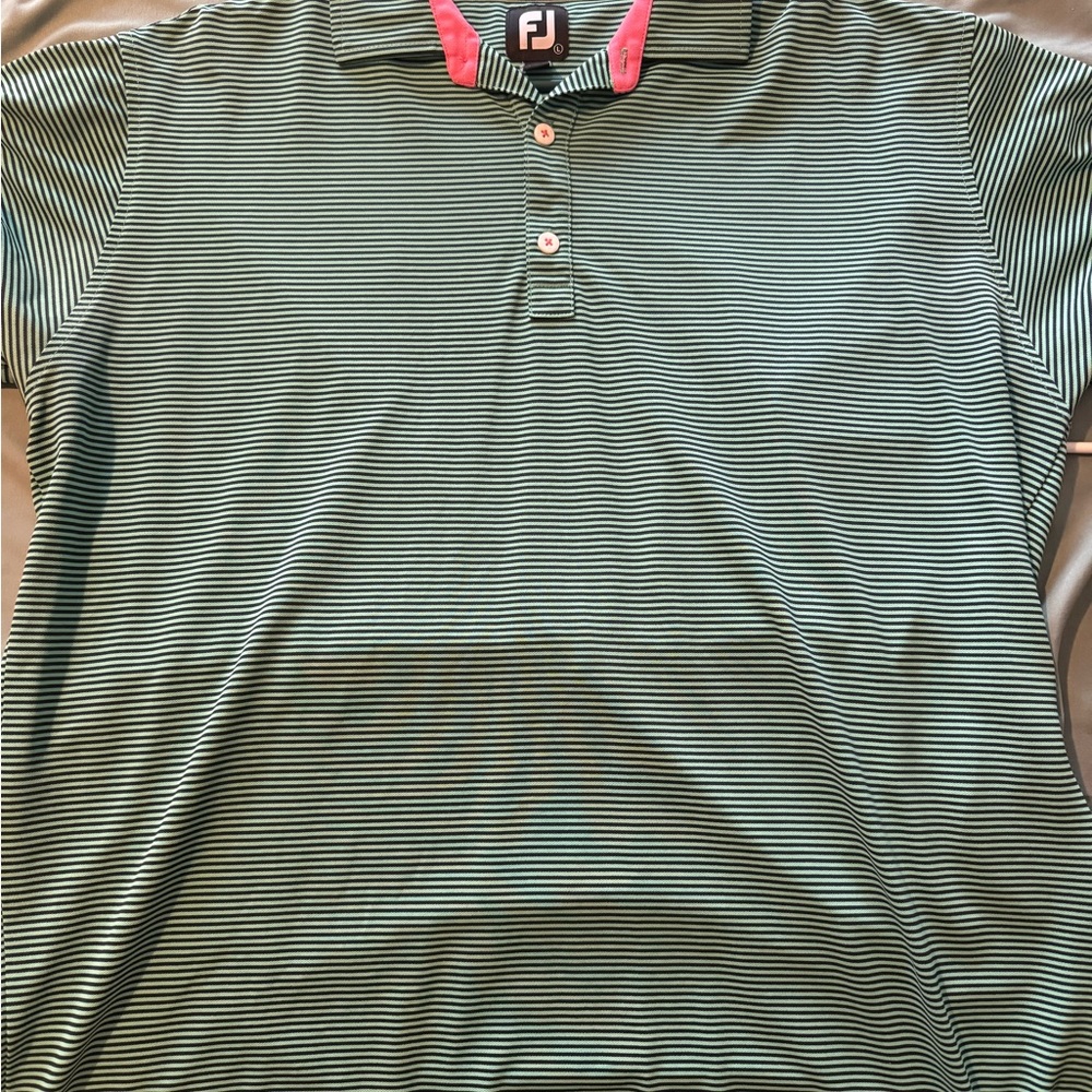 Men's Footjoy XL Green Striped Polo Shirt